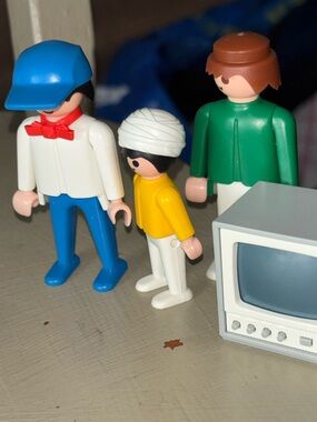 Playmobil-Style Kids Figure Trio - Blue, Yellow, Green